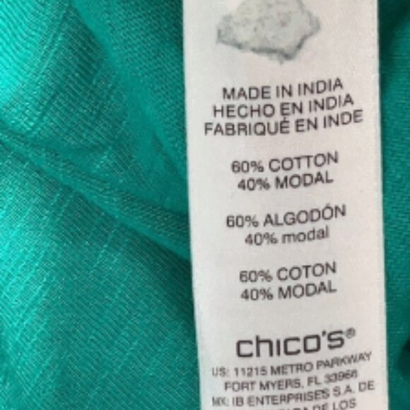 WEEKENDS by Chico's Women's turquoise Short Sleeve Shirt Pocket Size 3 - Picture 2 of 3